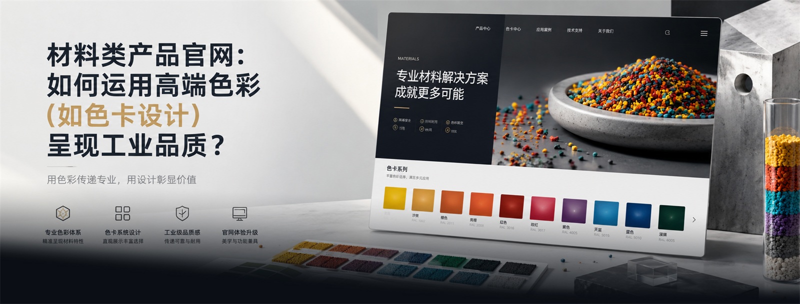 材料类产品官网：如何运用高端色彩（如色卡设计）呈现工业品质？