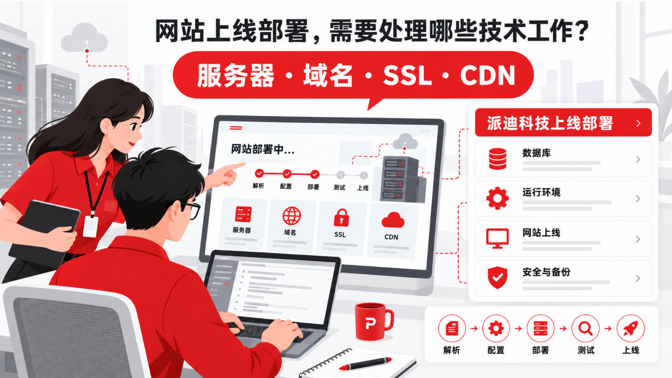 派迪科技参与网站上线部署,提供服务器、域名、SSL、CDN、数据库和运行环境配置服务 派迪科技参与网站上线部署,提供服务器、域名、SSL、CDN、数据库和运行环境配置服务